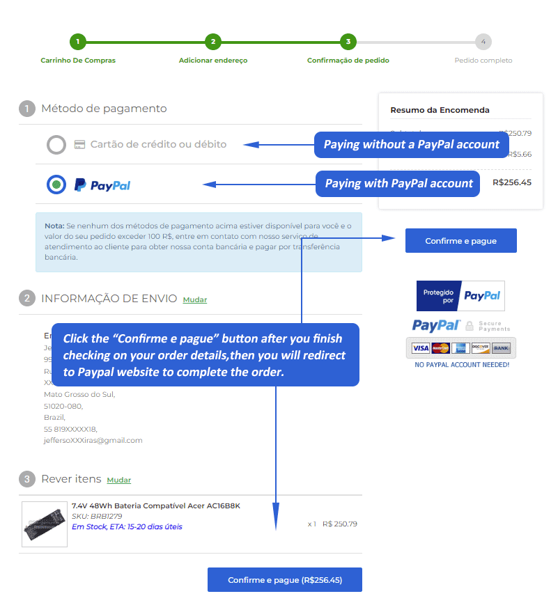 confirmação de pedido